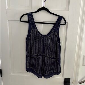 Parker Blue and White Embellished Sleeveless Tank Top